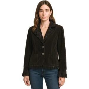 West Pacific ~Woman Size L~ Brown Velvet Embellished Blazer Jacket Unlined.